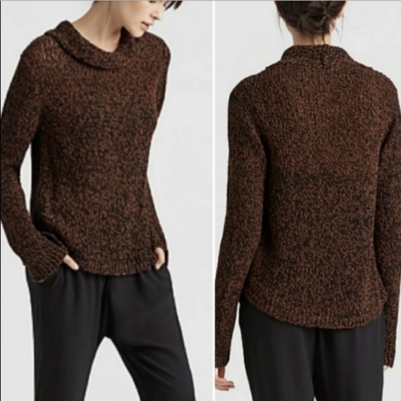 eileen FISHER funnel neck top marled knit sweater cowl mock neck nutmeg xl - Picture 2 of 12